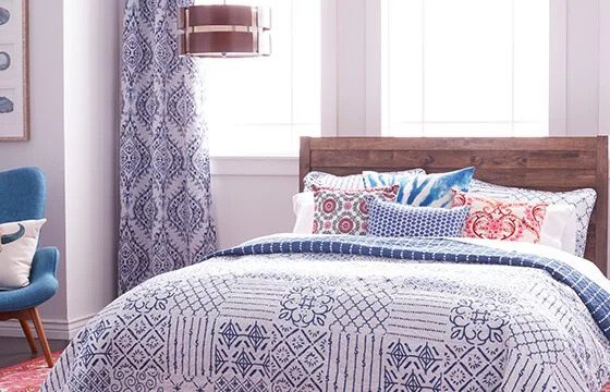 Different patterns mixed in a bedroom