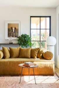 Fabrics and textures in a small living room