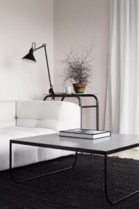 Minimalist small living room with black and white furniture