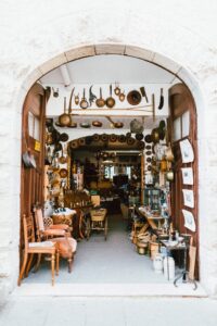 Entrance of an antiques shop