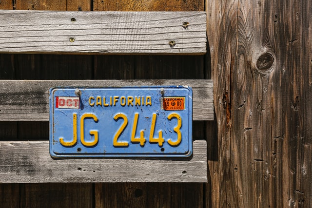A vintage California license plate